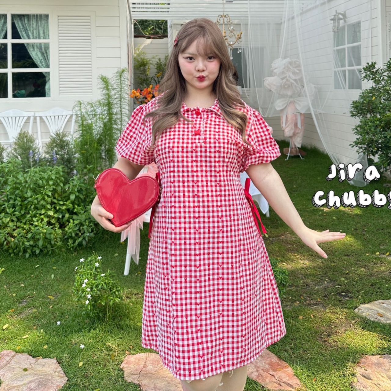 J096 เดรสสาวอวบ อกได้ถึง 48นิ้ว หน้าผ้า50นิ้ว แดง ชมพู อก 38-48 นิ้ว