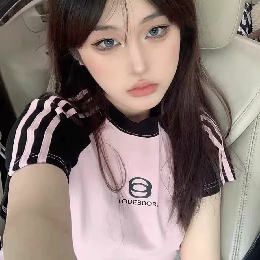 Pink summer tee เสื้อยืดแขนทูโทน