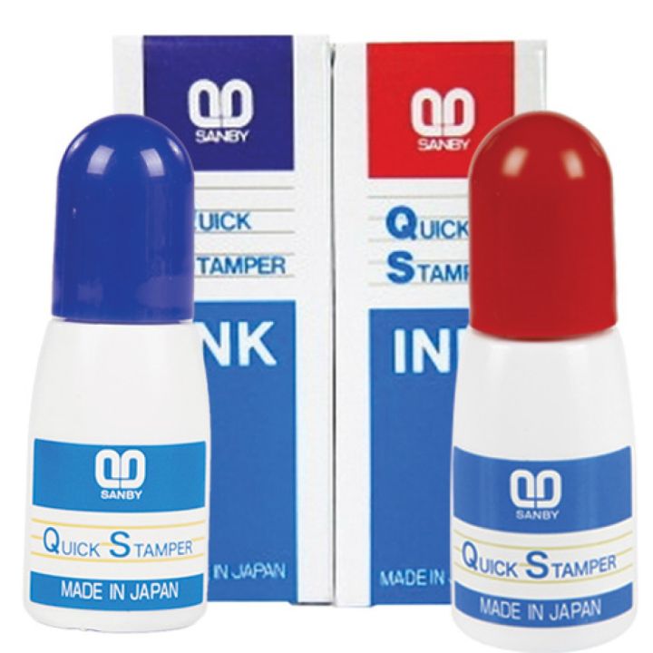 หมึกเติมตรายางหมึกในตัว กันน้ำได้เมื่อแห้งแล้ว Sanby รุ่น QI-001R ขนาด 10 cc. ซันบี้