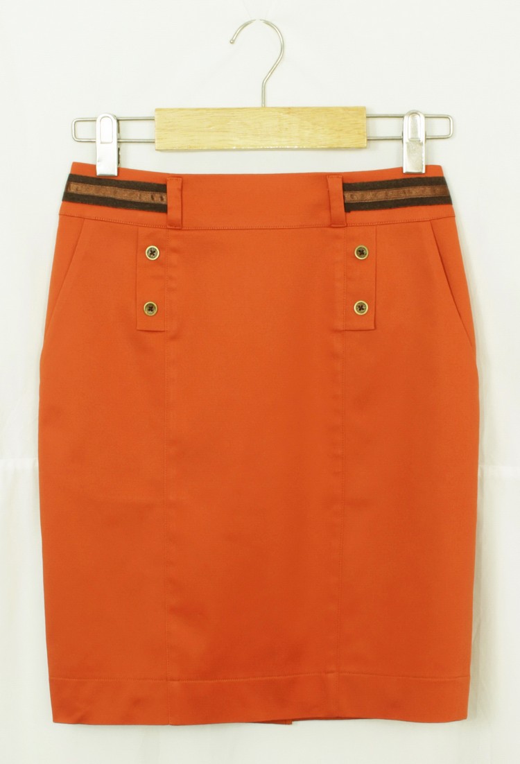 SK-142 กระโปรงแฟชั่น&ทำงาน ทรงสอบมีกระเป๋า 2 ข้าง ผ้าคอตตอนญี่ปุ่นสีส้มอิฐ