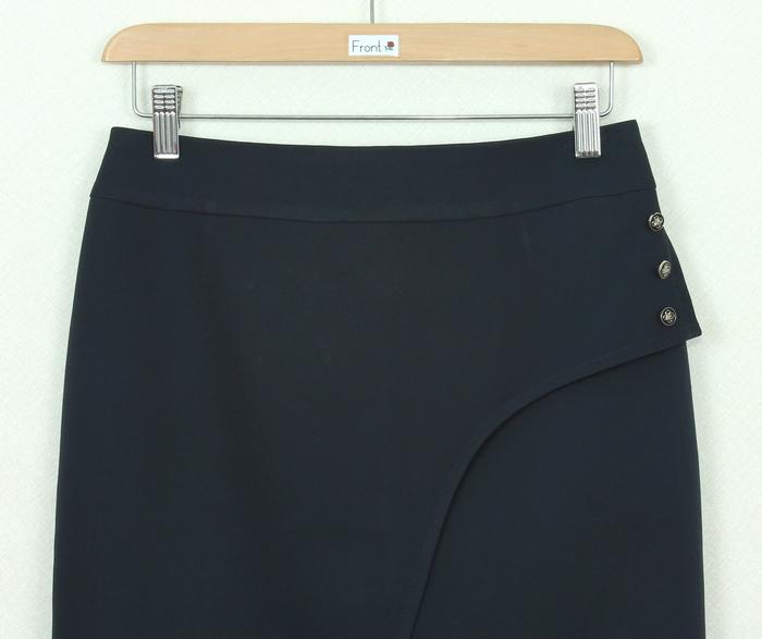 SK-253 กระโปรงแฟชั่น&ทำงาน ทรงสอบป้ายซ้อนกันผ้าญี่ปุ่นสีน้ำเงิน