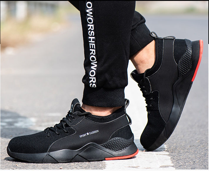 HOT SPORT NO.4 รองเท้าเซฟตี้ ผ้าใบผสมหนัง ดีไซส์สวย ทันสมัย หัวเหล็ก พื้นยางกันลื่น