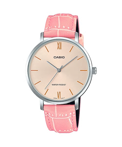 CASIO Standard รุ่น LTP-VT01L-4BUDF สายหนังสังเคราะห์สีชมพู จอชมพู สินค้าใหม่ ของแท้ รับประกันศูนย์ CMG