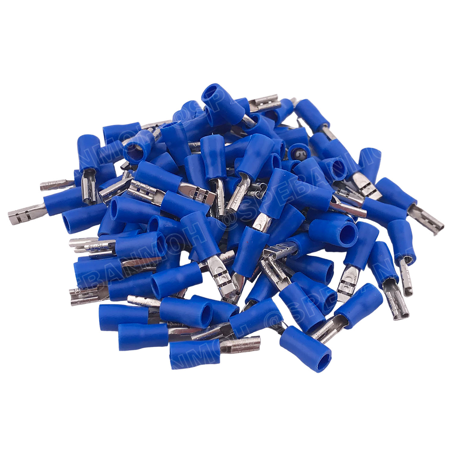 [ 100 ตัว/ถุง ] FDD2-110 สีน้ำเงิน Blue หางปลาเสียบแบน ตัวเมีย หุ้มฉนวน สำหรับสาย 1.5-2.5 mm2 16-14awg หางปลาหุ้มฉนวน Crimping Terminal หางปลาเสียบแอร์ ตัวเมีย เทอร์มินอลต่อสาย ขั้วต่อสายไฟ Insulated Terminal ตัวต่อสาย หุ้มฉนวน ข้อต่อสายแบบย้ำ Crimp Sleev