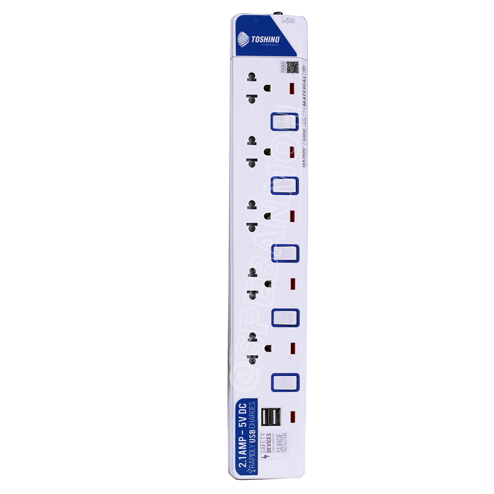 ET-915USB ปลั๊กพ่วง TOSHINO ET Series มาตรฐาน มอก. รางปลั๊กไฟ 5 ช่อง 5 สวิตซ์ ยาว 3 เมตร USB 5V 2.1A TOSHINO ET-915USB 3เมตร ระบบ ป้องกันกระแสไฟเกินอัตโนมัติ ระบบ ป้องกันไฟกระชาก ผลิตจาก วัสดุไม่ลามไฟ ไฟแสดงสถานะ การใช้งาน ม่านนิรภัย ป้องกันไฟดูด