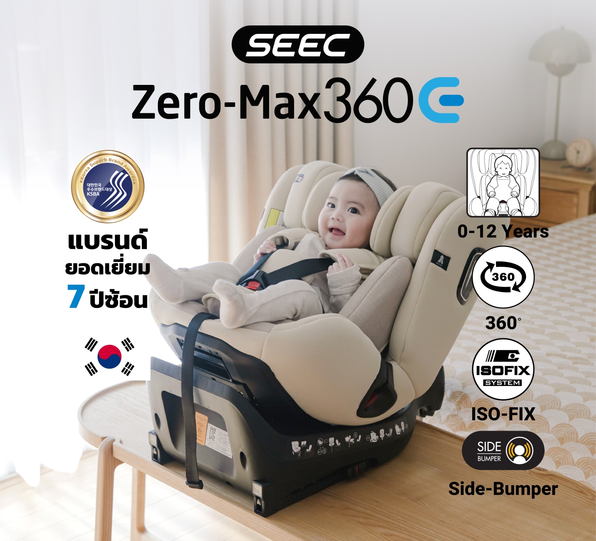 Seec zero-max 360Eคาร์ซีทหมุนได้ 360 องศา สำหรับแรกเกิดถึง 12 ปี มาตรฐาน I-Size