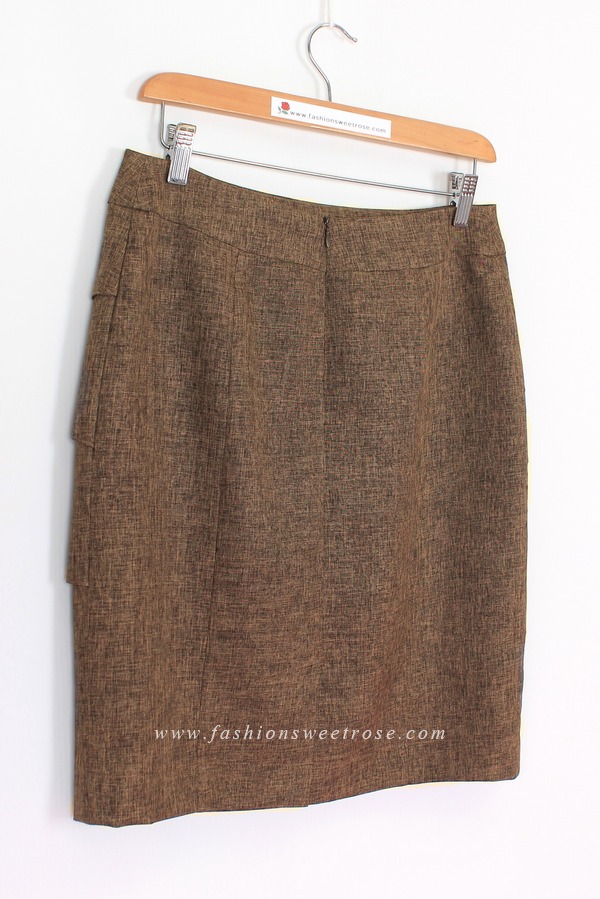 กระโปรงทรงสอบ ผ้าลินินไอริสสีน้ำตาล มีลายในตัว / SK-467