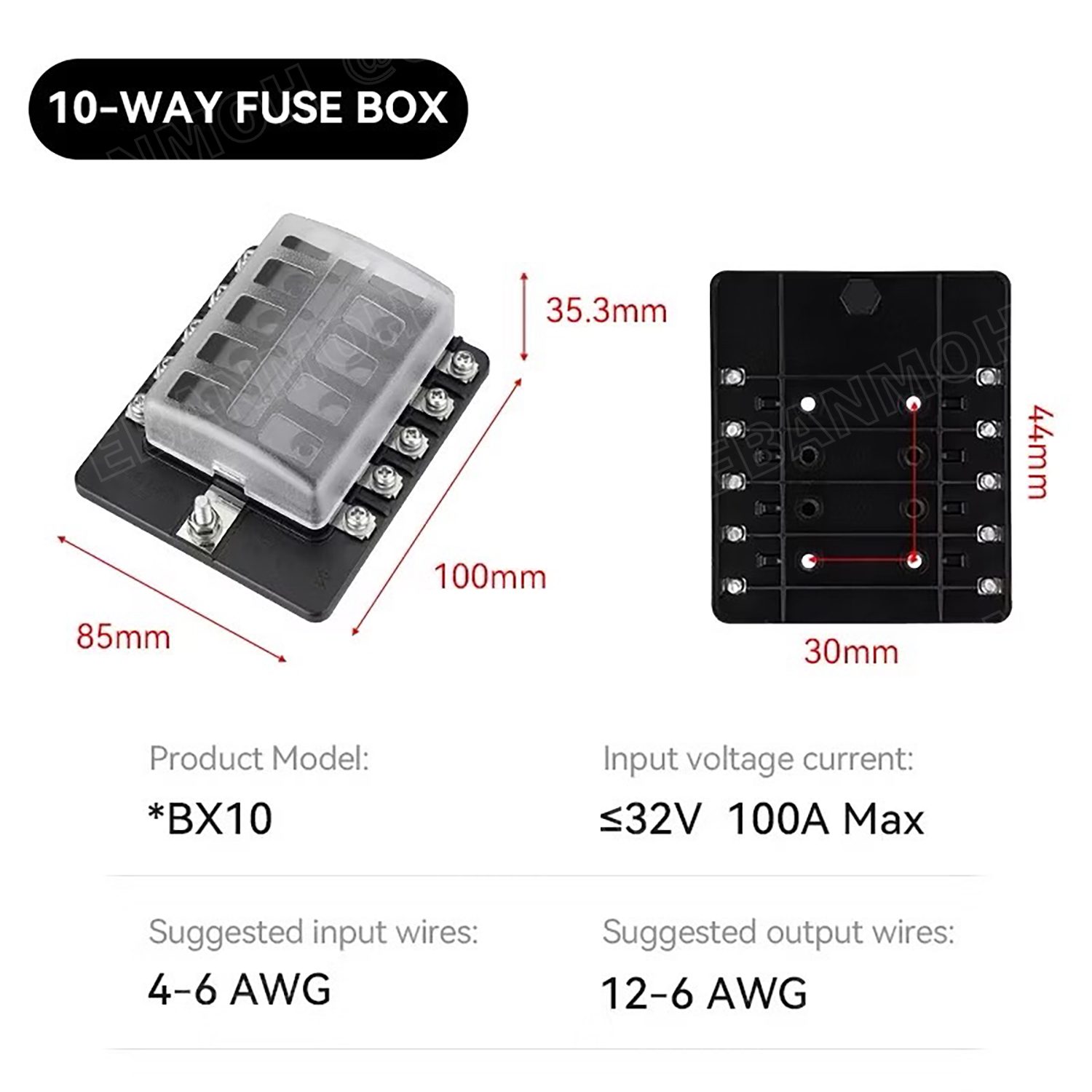 [ 1 ชิ้น ] FB-1711L กล่องฟิวส์รถยนต์ 10 ช่อง พร้อมฝาครอบ FB-1711 10 Way Fuse Block กระบอกฟิวส์รถยนต์ 10ช่อง พร้อมลูกฟิวส์ Fuse Holder + Fuse MARINE FUSEBOX ชุดฟิวส์ตัดวงจร 12V 24V DC แผงฟิวส์รถยนค์ รถบรรทุก Auto Fuse 1 In 6 Out ชุดฟิวส์ ดีซี MAX 32VDC