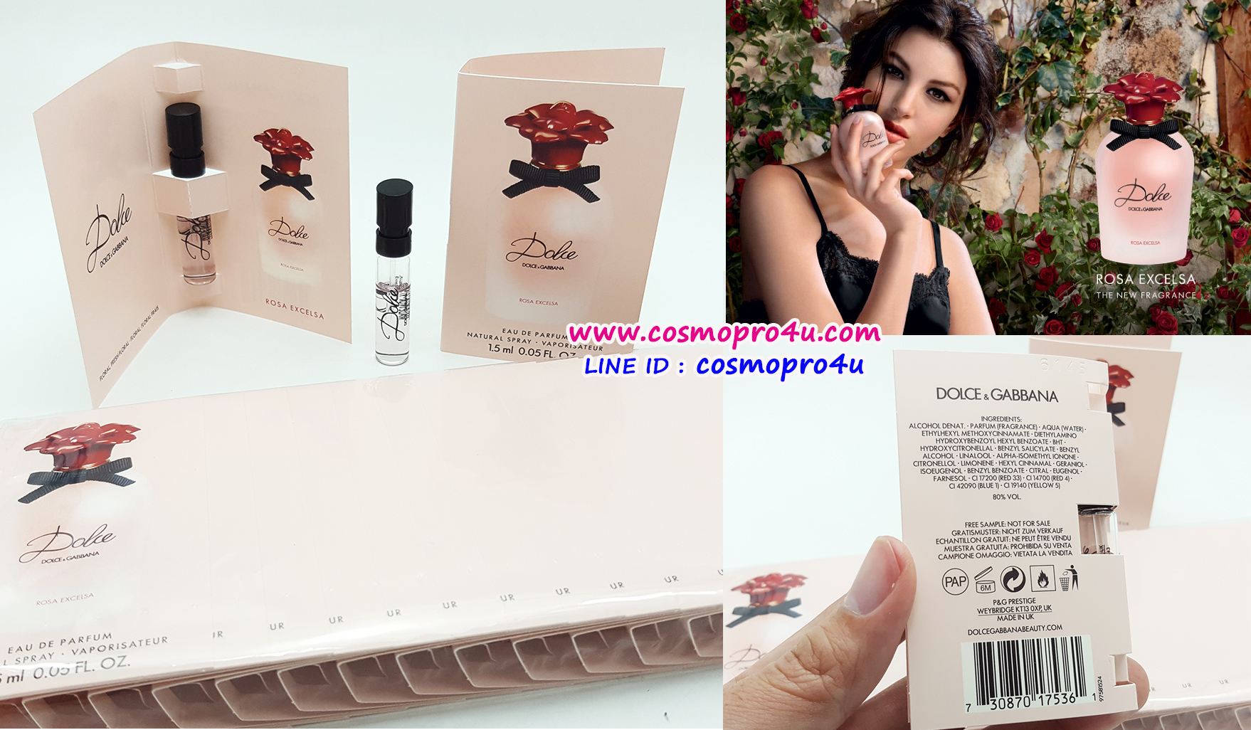 น้ำหอมvial D&G DOLCE & GABBANA ROSA EXCELSA EDP หลอดหัวสเปรย์ 1.5ml น้ำหอมสำหรับผู้หญิง ซึ่งมีกลิ่นกุหลาบที่หายากเป็นกลิ่นหอมที่โดดเด่นโดยเฉพาะ