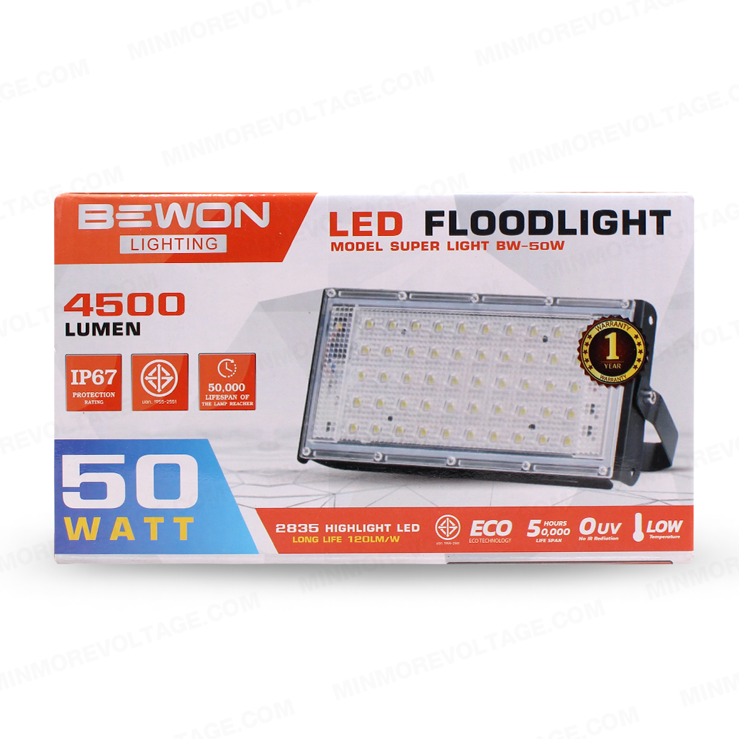 โคมไฟฟลัดไลท์ 50W แสงจ้า ทนทาน คุ้มราคา รุ่น BW-50W ยี่ห้อ BEWON