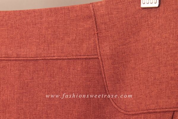 กระโปรงทรงสอบ ผ้าคอตต้อนลินินไอริสสีส้มอิฐ ด้านหน้ากระโปรงดีไซน์เรียบหรู / SK-441