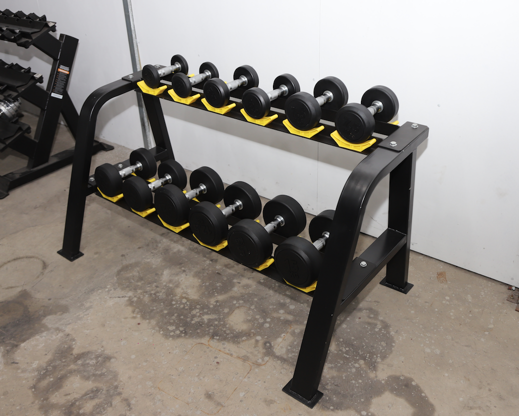 ชุดดัมเบลกลมหุ้มยาง 6 คู่ พร้อมชั้นวาง 2 ชั้น (งานระดับยิมมาตรฐานฟิตเนส)