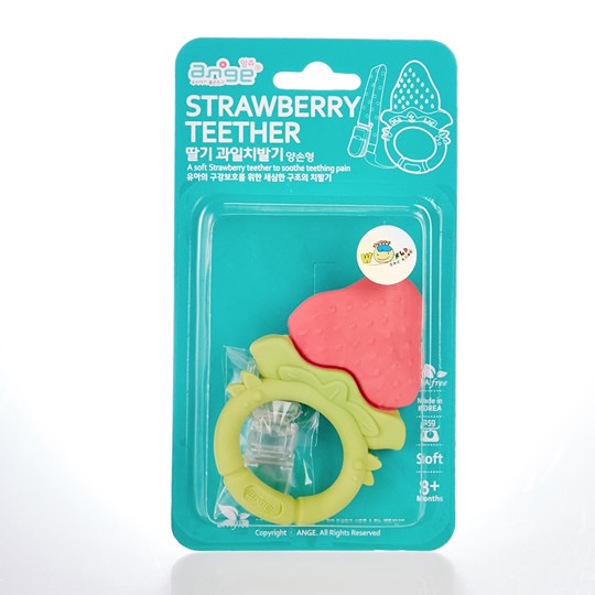 ยางกัดเด็ก ยางกัดอังจู ยางกัดสตอรวงกลม Strawberry Ring Teether พร้อมคลิปกันหล่น