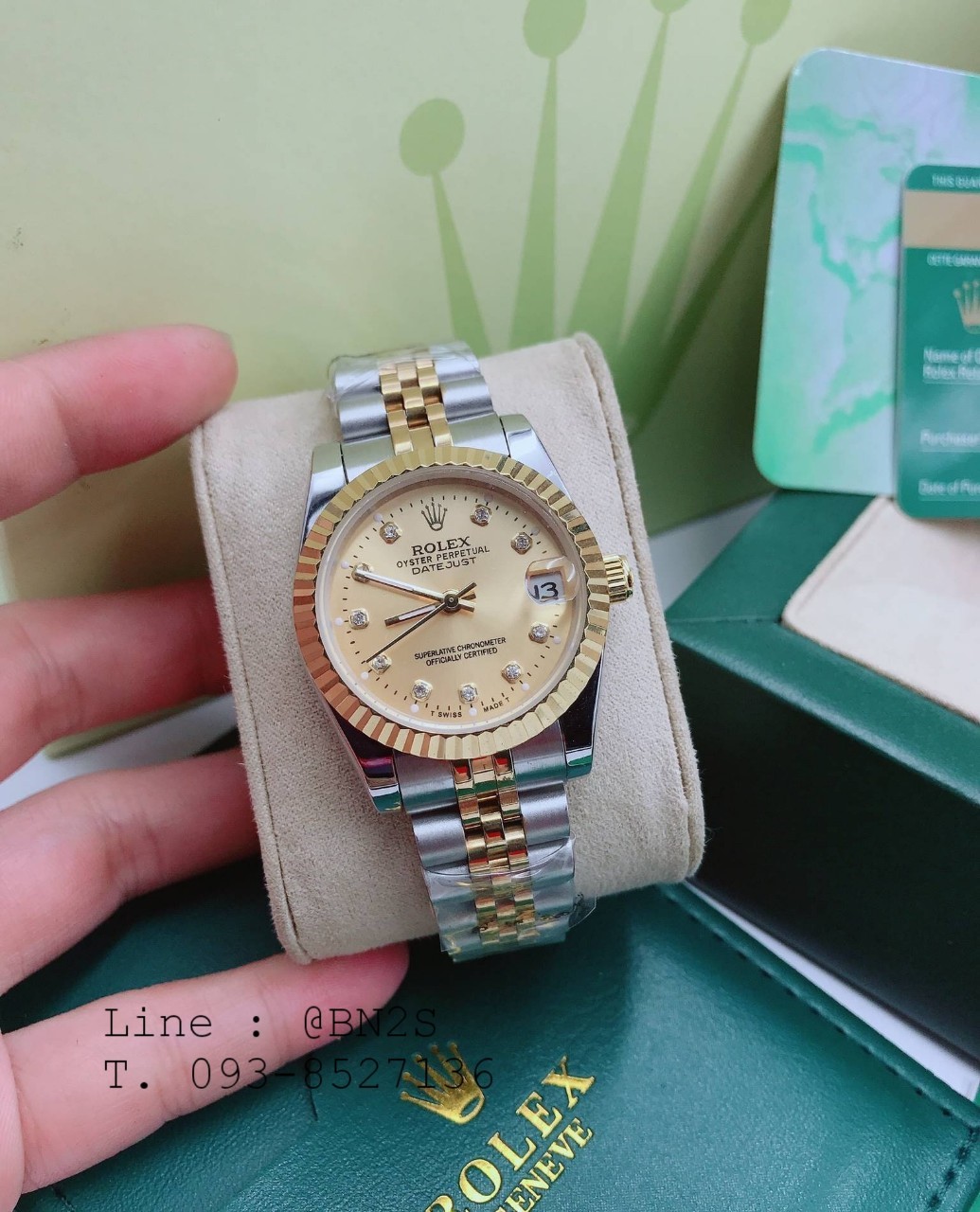 ROLEX DATEJUST Watch ตัวเรือนเงิน หน้าปัดทอง ขอบทอง 31 มม. มาพร้อมกล่องครบชุดตามรูป