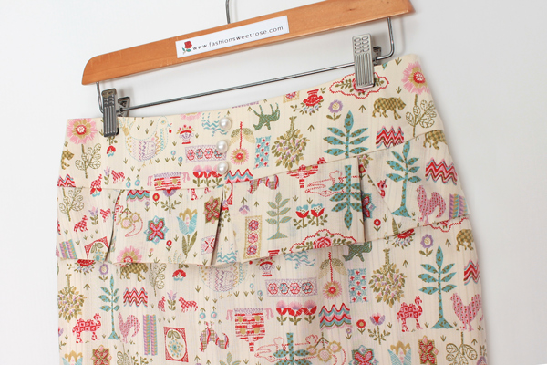 SK-475 กระโปรงทรงสอบ ผ้าคอตต้อนญี่ปุ่นพิมพ์ลายคอสติส