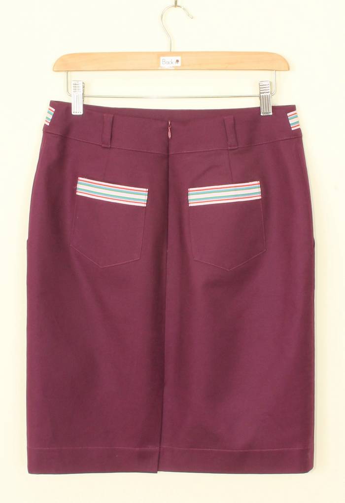 SK-251 กระโปรงแฟชั่น&ทำงาน ทรงสอบมีกระเป๋า 2 ข้าง ผ้าคอตตอนญี่ปุ่นผสมเป็นเดกสีม่วง