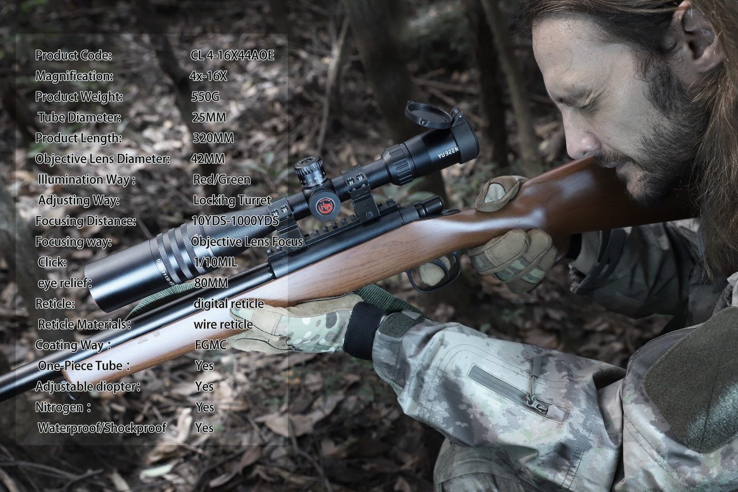 กล้องกันน้ำ กันกระแทก YUBEEN รุ่น CL4-16x44AOE กล้องแท้ รับประกัน 1 ปี