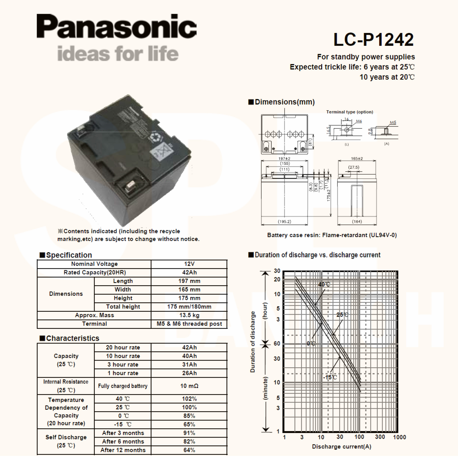 LC-P1242NA Panasonic Battery 12V 42A แบตเตอรี่แห้ง สำรองไฟ 12V 42.0Ah Panasonic แบตเตอรี่พานาโซนิค แบตเตอรี่ Panasonic แบตแห้ง Panasonic แบต UPS ไฟฉุกเฉิน ระบบเตือนภัย แบตเครื่องสำรองไฟ แบตไฟฉุกเฉิน แบตUPS แบตเตอรี่แห้ง Panasonic Vaive Regulated Lead Acid