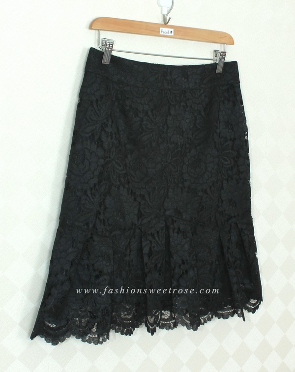 SK-388 กระโปรงแฟชั่น กระโปรงทำงาน ทรงย้วย ผ้าลูกไม้เนื้อนิ่มสีดำ