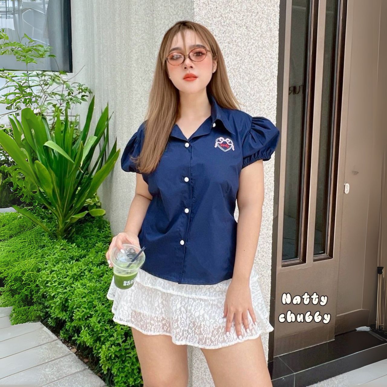 J162 เสื้อคอปก สาวอวบ แขนตุ๊กตา เหลือง ชมพู กรมท่า ดำ อก38-50นิ้ว หน้าผ้า52นิ้ว