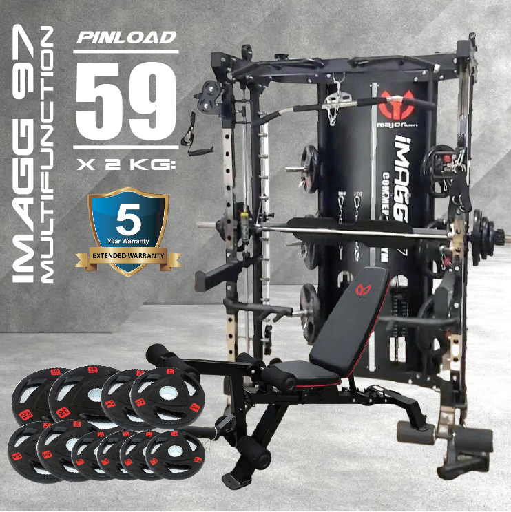 สมิทแมชชีน Smith Machine Imagg97 + ม้านั่งms-825 + แผ่นน้ำหนัก 50 kg