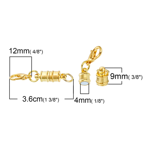 แม่เหล็กปิดปลายเนื้อทองแดง พร้อมตะขอก้ามปู สีทอง ขนาด 36mm x 7mm จำนวน 5 เซต