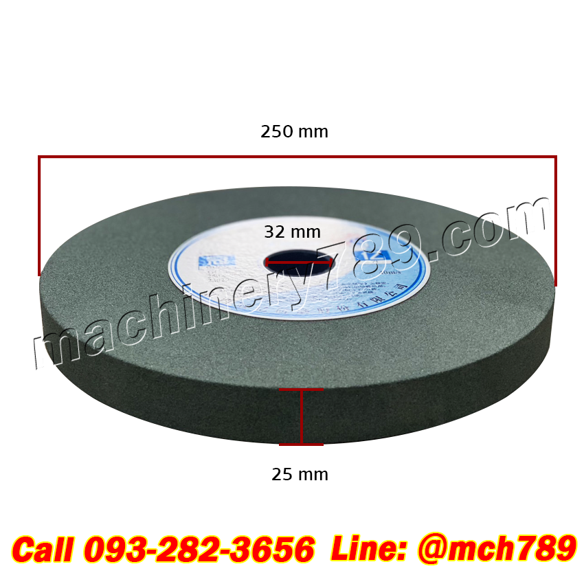 หินเจียรสีเขียว หินเจียร 10 นิ้ว ขนาด 250x25x32 มม.ความละเอียด #60 #80 #100 หินเจียร์คาร์ไบด์ หินลับเตนเลสสำหรับใช้กับงานเจียรเหล็กแข็ง GREEN Grinding Wheel Stone (Round Shape 250x25x32 MM #60 #80 #100)