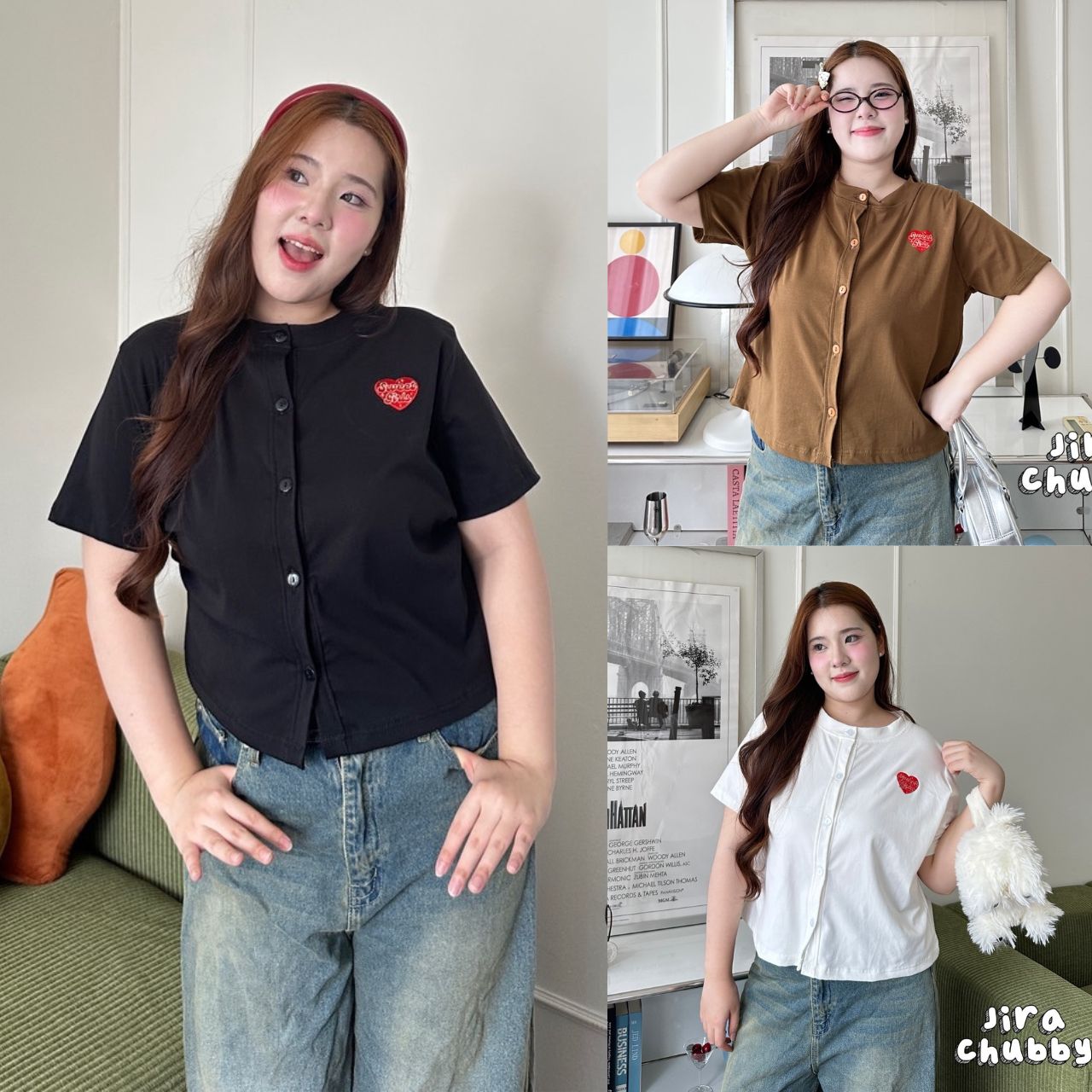 J189 เสื้อ สาวอวบ ผ้ายืดยูนิโคล่ ขาว น้ำตาล ดำ อก40-50นิ้ว หน้าผ้า52นิ้ว