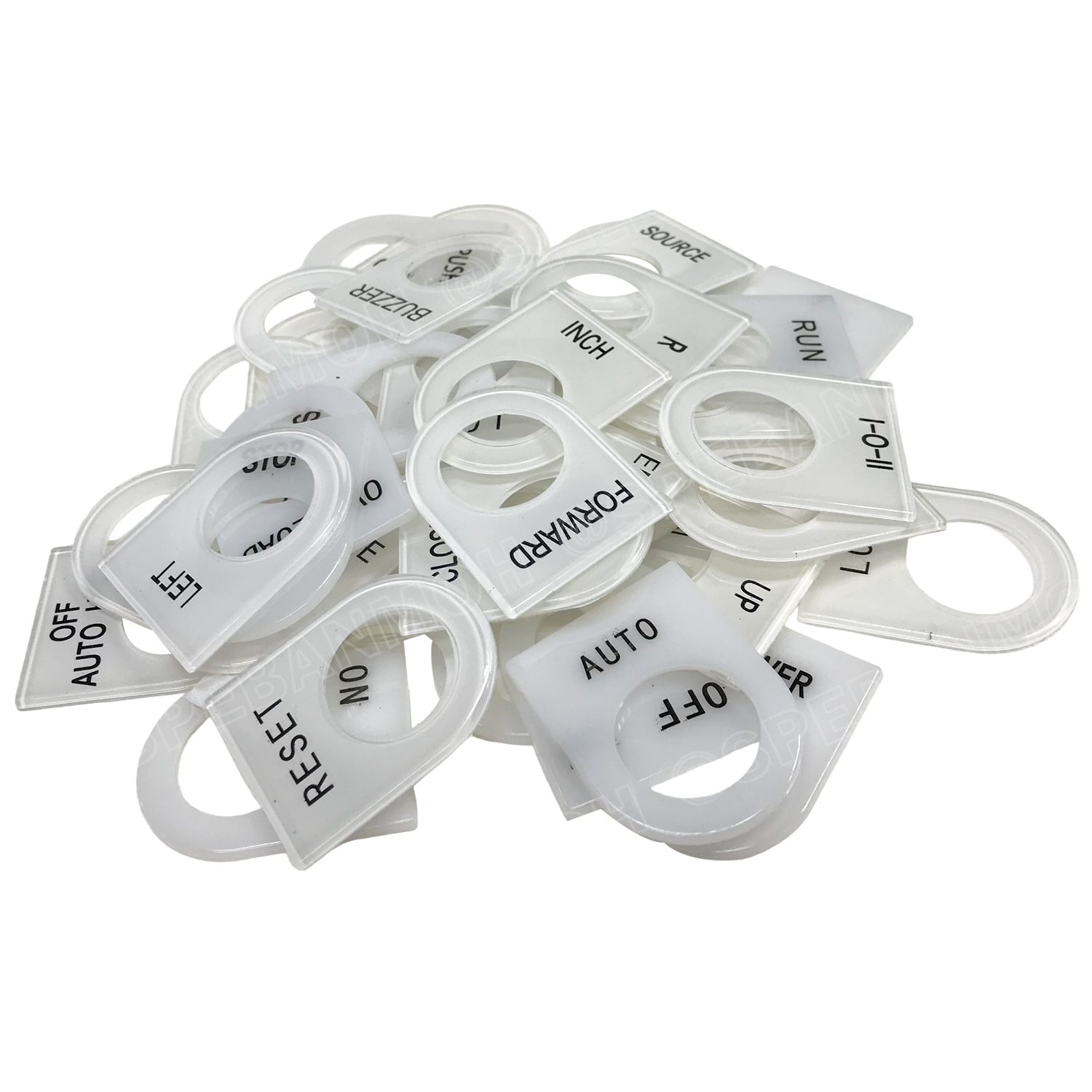 [ 1 ชิ้น ] ป้ายเนมเพลท NAME PLATE 22mm , 25mm ติดหน้าตู้คอนโทรลพื้นสีขาว ป้ายชื่อสำหรับตู้สวิทช์บอร์ด ขนาดรูเจาะ 22มิล , 25มิล แผ่นเนมเพลทอะคริลิค เนมเพลทตู้ไฟ แผ่นป้ายติดตู้คอนโทรล เนมเพลท ติดหน้าตู้คอนโทรล อะคริลิคพื้นขาว อักษรดำ ป้าย