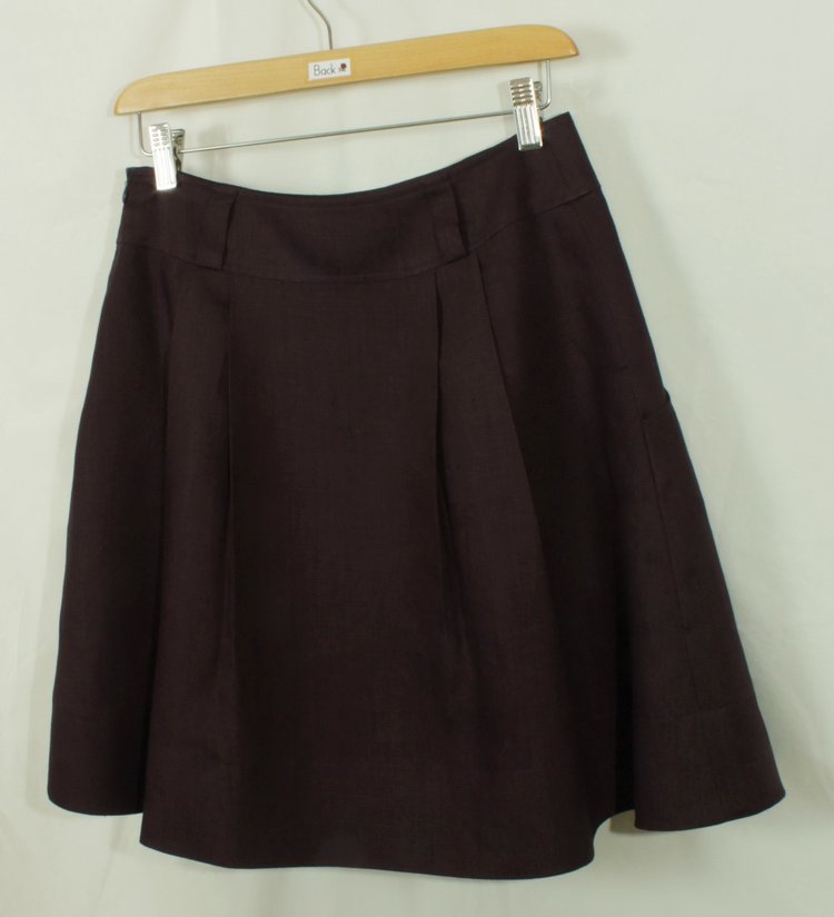 SK-184 กระโปรงแฟชั่น&ทำงาน ทรงบาน ผ้าลินินญี่ปุ่นสีม่วง มีกระเป๋าล้วงได้ 2 ข้าง