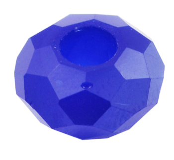 ลูกปัดแก้วสีน้ำเงินรูใหญ่ ไม่มีแกน ขนาด 14x8mm รู 5mm แพ็ค 10 เม็ด