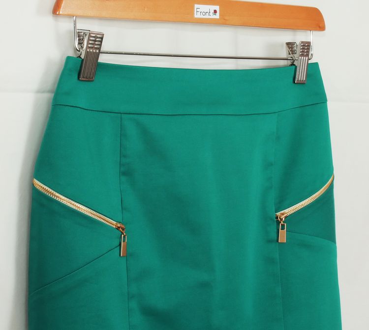 SK-117 กระโปรงแฟชั่น&ทำงาน ทรงสอบ ผ้าคอตต้อนญี่ปุ่นผสมสเปนเดกสีเขียว Deep Sea