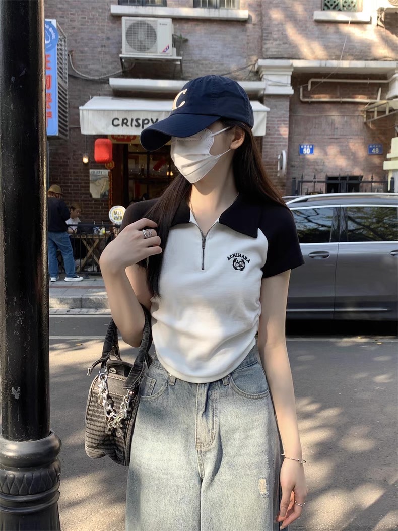 ACHI Zipper tee เสื้อสตรีทไหมพรมแต่งซิป