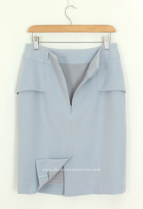 SK-453 กระโปรงแฟชั่น&ทำงาน ทรงสอบ ผ้า Double Twist สีฟ้า