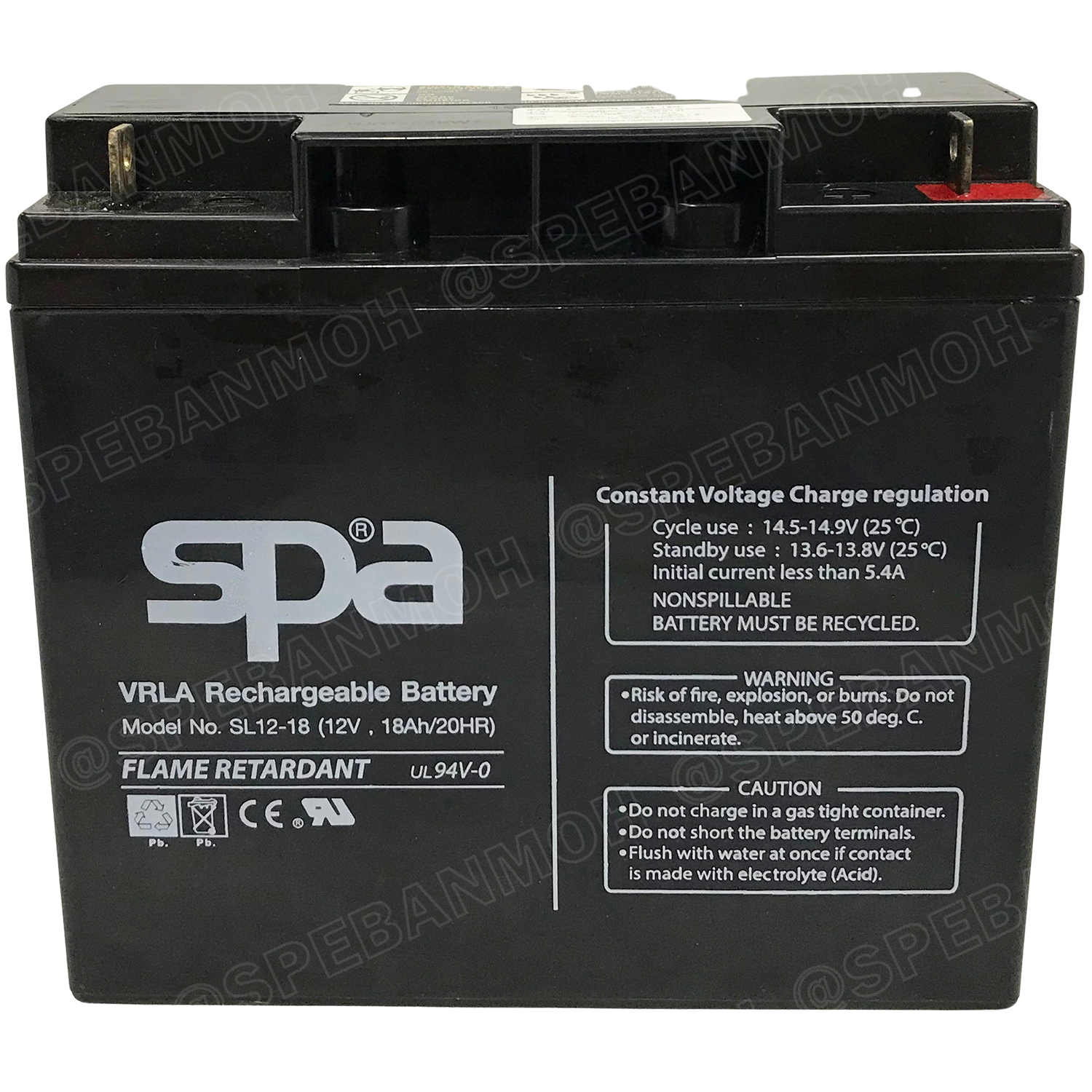 SL12-18 SPA Battery 12V 18A แบตเตอรี่แห้ง สำรองไฟ 12V 18Ah แบตเตอรี่สปา แบตเตอรี่ SPA แบตแห้ง SPA แบต UPS ไฟฉุกเฉิน ระบบเตือนภัย แบตเครื่องสำรองไฟ แบตไฟฉุกเฉิน แบตUPS แบตเตอรี่แห้ง SPA Valve Regulated Lead Acid Battery แบตเตอรี่ชนิดแห้ง ไม่ต้องเติม