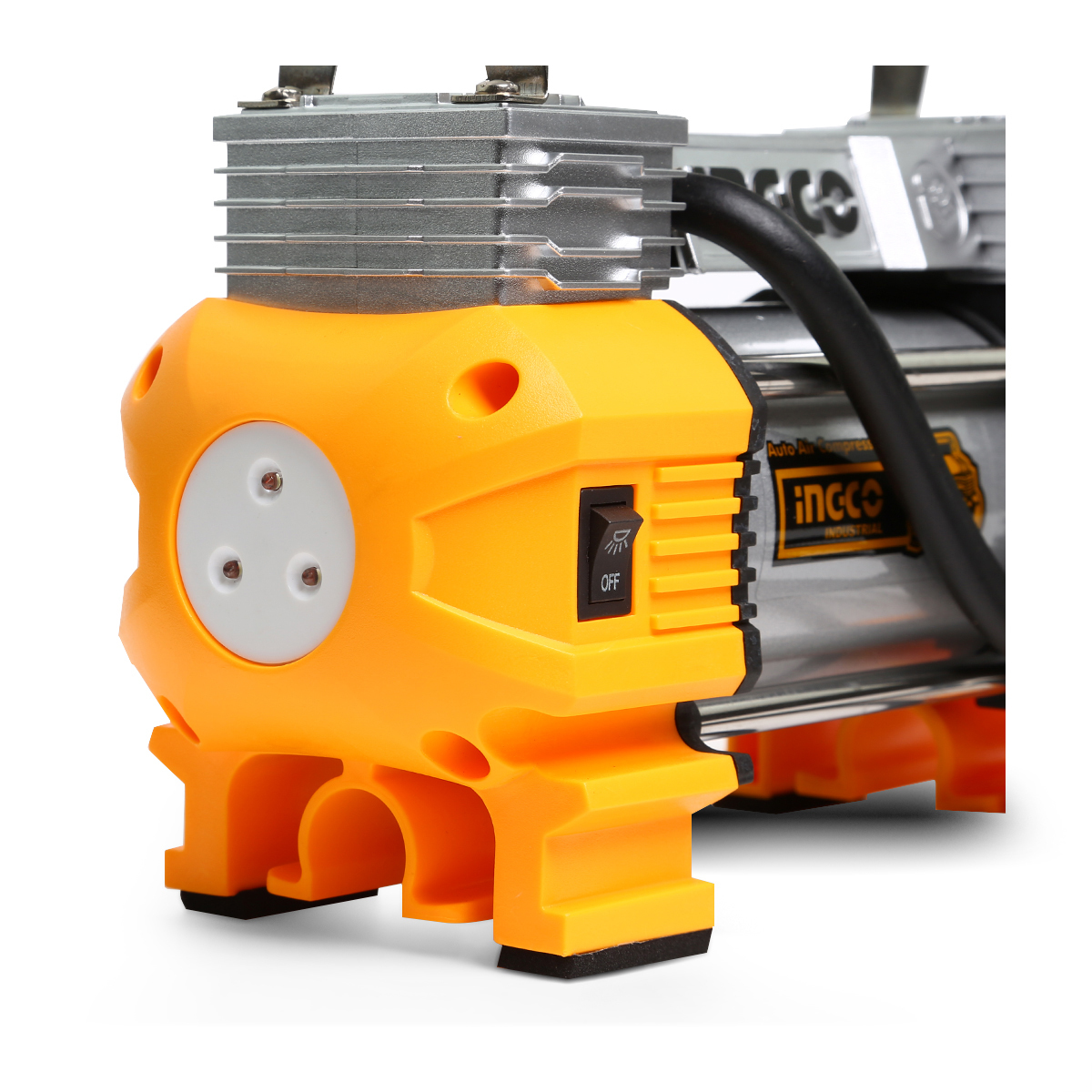 INGCO AAC2508 ปั๊มลมมินิ 12 โวลต์ 18 แอมป์ แรงดันลมสูงสุด 120 PSI (8 บาร์)