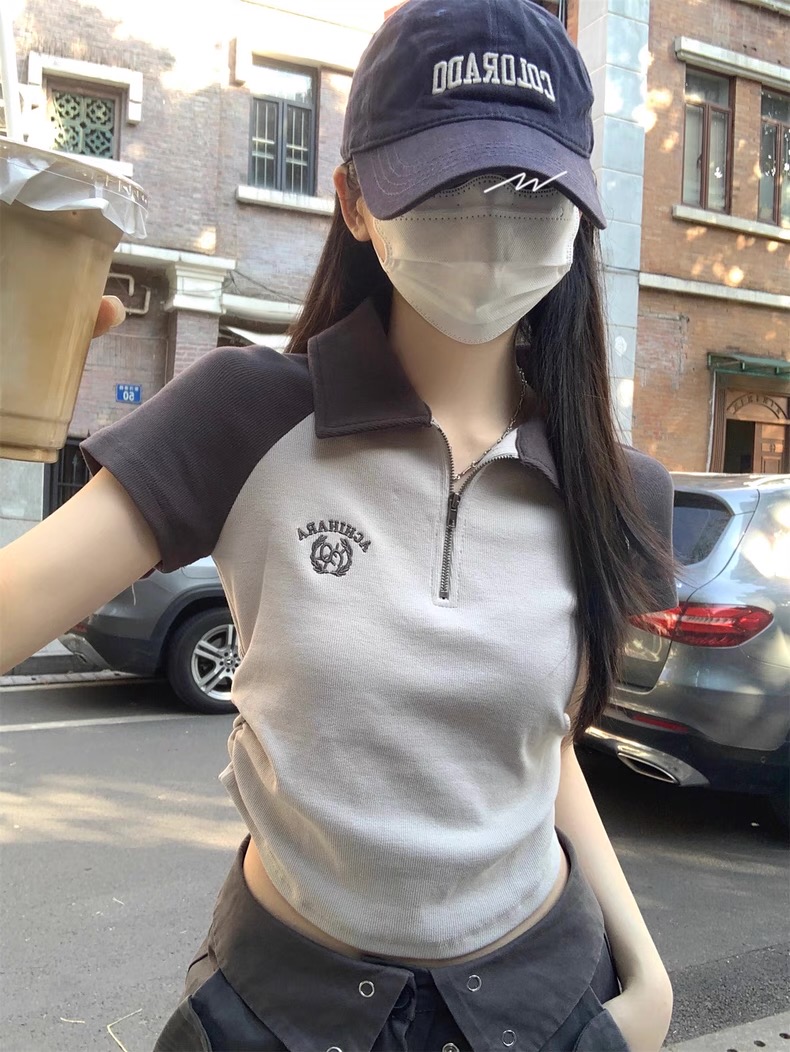 ACHI Zipper tee เสื้อสตรีทไหมพรมแต่งซิป