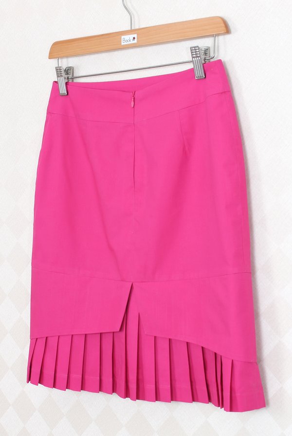 SK-281 กระโปรงแฟชั่น&ทำงาน ทรงสอบ ผ้าคอตต้อนญี่ปุ่นสีชมพูบานเย็น ชายกระโปรงจับจีบรอบตัว