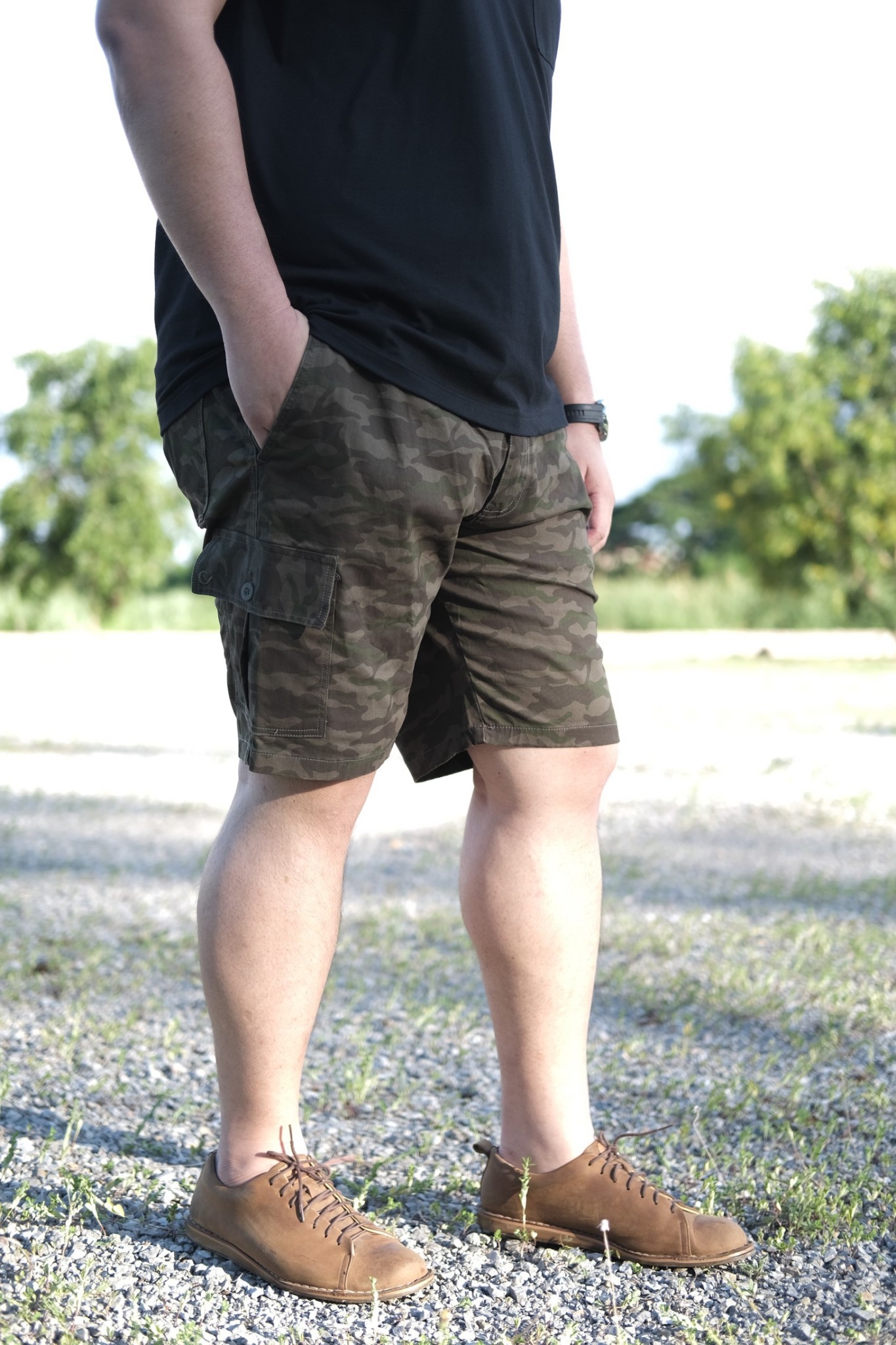 กางเกงคาร์โก้ ผ้าชิโน่ ขาสั้น สำหรับผู้ชายอ้วน ผ้ายืด3ส่วนใส่สบาย ไซส์ใหญ่ 40-48"