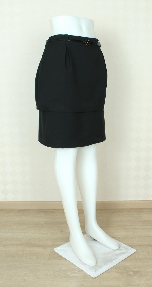 SK-349 กระโปรงแฟชั่น&ทำงาน ทรงสอบ ผ้าสลาฟญี่ปุ่นสีดำ ตัวกระโปรงซ้อนกัน 2 ชั้น