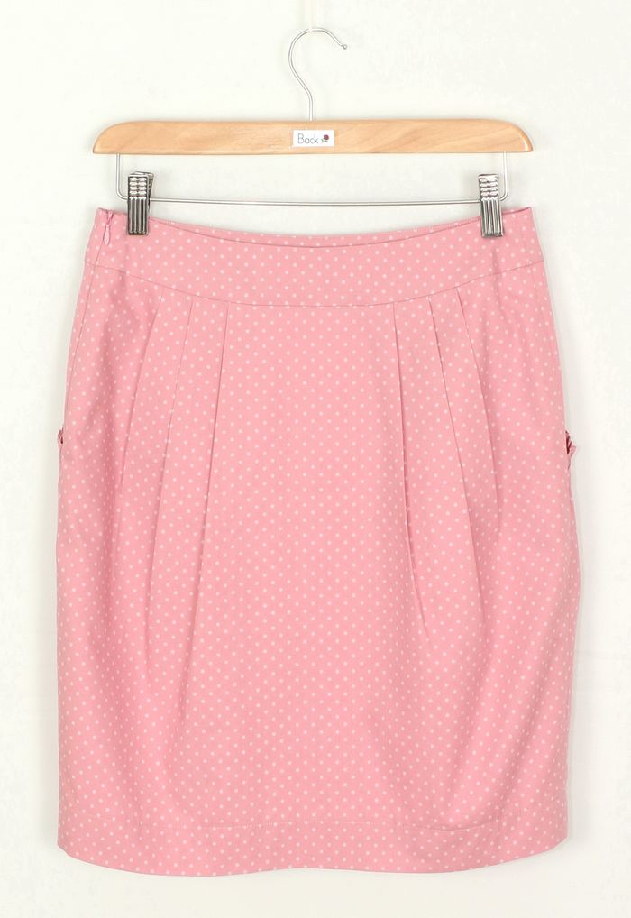 SK-213 กระโปรงแฟชั่น&ทำงาน ทรงสอบจับจีบทวิช ผ้าคอตตอนญี่ปุ่นลายจุดเล็กสีชมพูอมม่วง