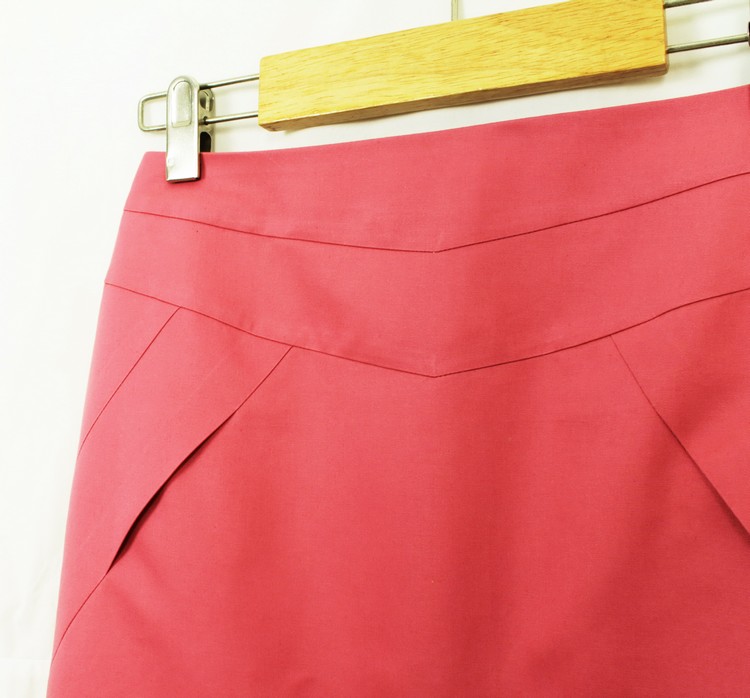 SK-134 กระโปรงแฟชั่น&ทำงาน ทรงสอบตัดต่อ ผ้าคอตตอนญี่ปุ่นสี Pink Candy