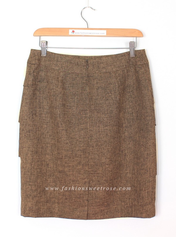 กระโปรงทรงสอบ ผ้าลินินไอริสสีน้ำตาล มีลายในตัว / SK-467