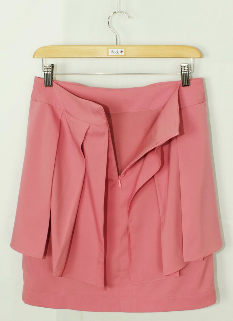 SK-177 กระโปรงแฟชั่น&ทำงาน ผ้าไหมอิตาลีสีชมพูอมม่วง มีโบว์ซ้อนกัน 2 ชั้น