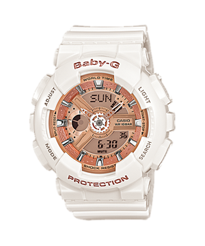CASIO BABY-G รุ่น BA-110-7A1DR สีขาว พิงค์โกลล์ PINKGOLD สินค้าของเเท้ รับประกันศูนย์ CMG