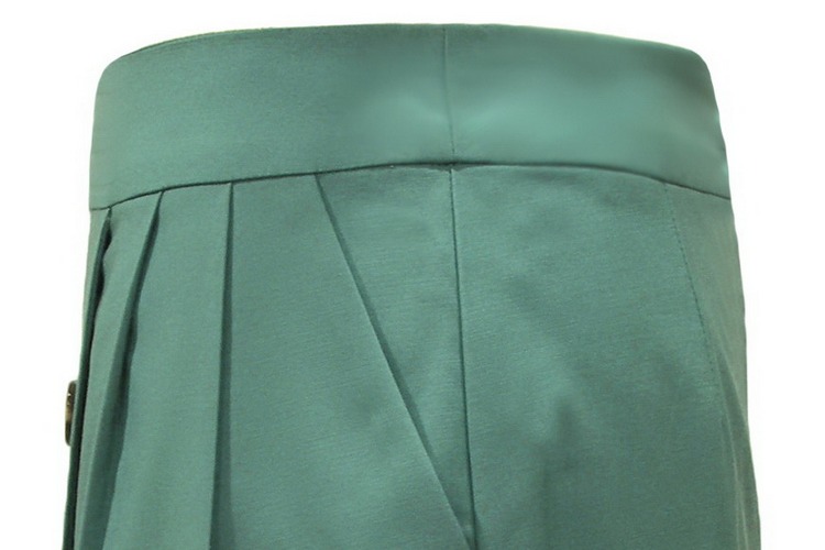 SK-091 กระโปรงแฟชั่น&ทำงาน ทรงสอบ ผ้าคอตต้อนญี่ปุ่นผสมสเปนเดกสีเขียวอมฟ้า แต่งด้วยกระดุม 6 เม็ด