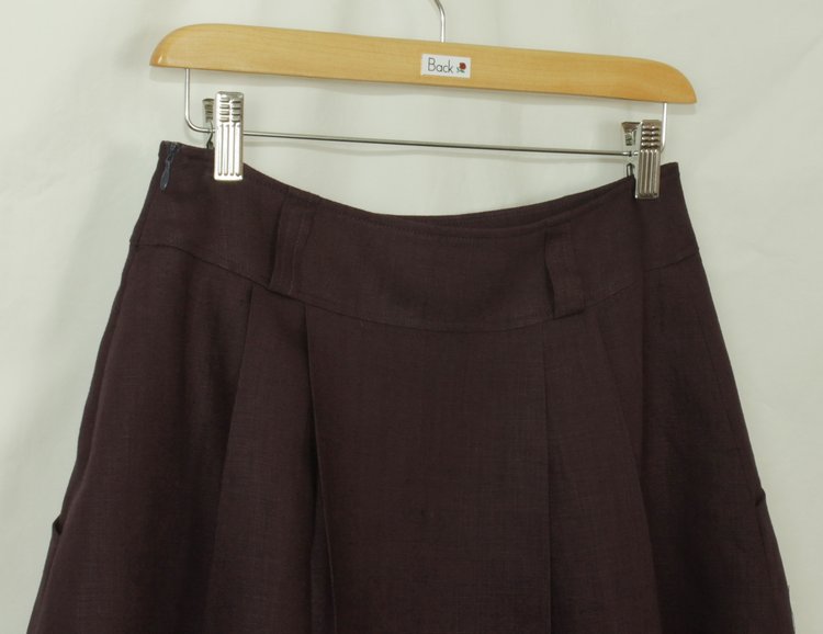 SK-184 กระโปรงแฟชั่น&ทำงาน ทรงบาน ผ้าลินินญี่ปุ่นสีม่วง มีกระเป๋าล้วงได้ 2 ข้าง