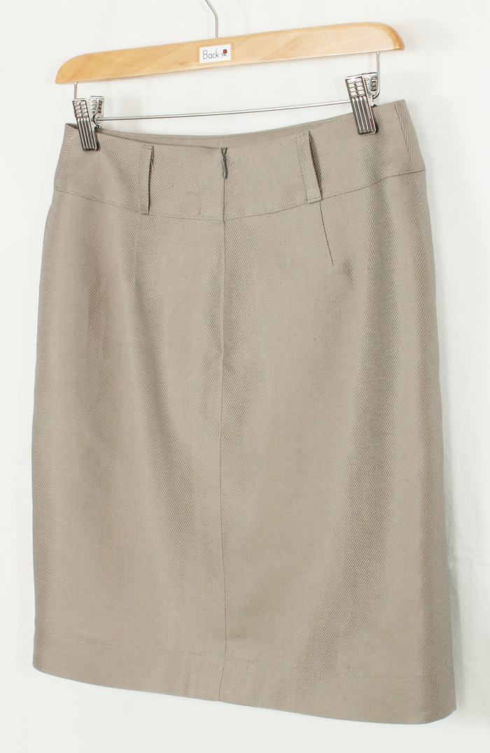 SK-208 กระโปรงแฟชั่น&ทำงาน ทรงสอบแบบผ่าหน้า ผ้าลินินญี่ปุ่น สีน้ำตาลอมเทา