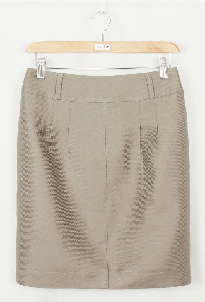 SK-208 กระโปรงแฟชั่น&ทำงาน ทรงสอบแบบผ่าหน้า ผ้าลินินญี่ปุ่น สีน้ำตาลอมเทา