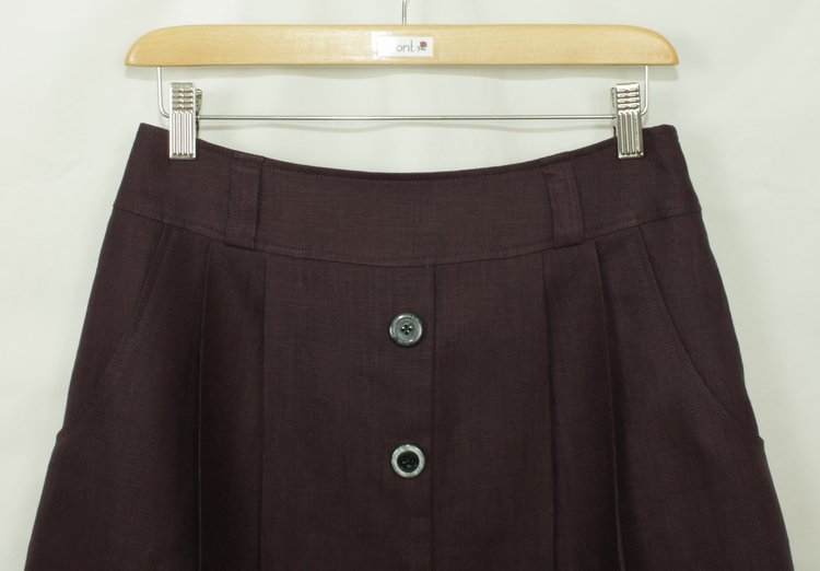 SK-184 กระโปรงแฟชั่น&ทำงาน ทรงบาน ผ้าลินินญี่ปุ่นสีม่วง มีกระเป๋าล้วงได้ 2 ข้าง